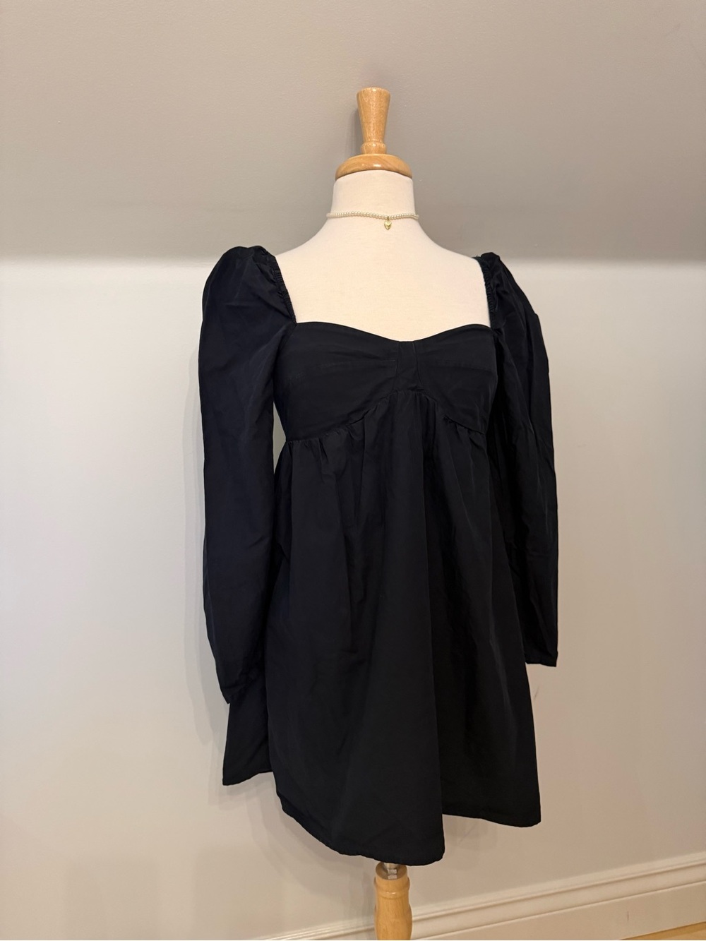 OAK + FORT Black Mini Dress with Puff Sleeves